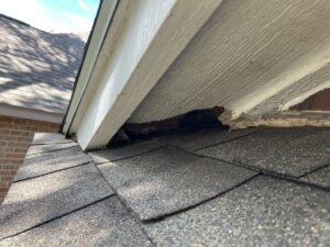 Damaged soffit at roof return